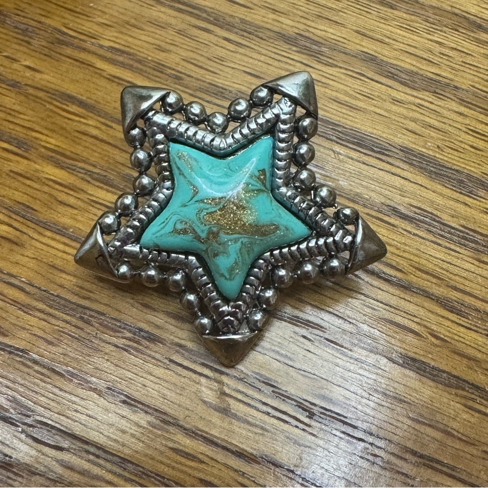 Vintage Mojave Turquoise Star Clip-On Earrings Silver Tone (Sterling? Untested) - Picture 3 of 8